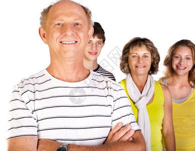 带着老人的快乐家庭怀着白种背景的双臂被孤立图片