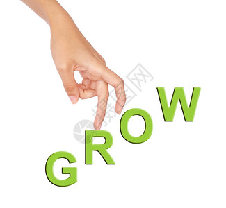 妇女的手指在grow的r单以绿色字表示孤立于白色之上图片