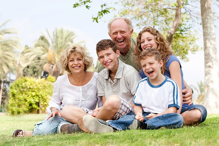 幸福的家庭在公园玩得开心微笑和享受阳光明媚的日子图片