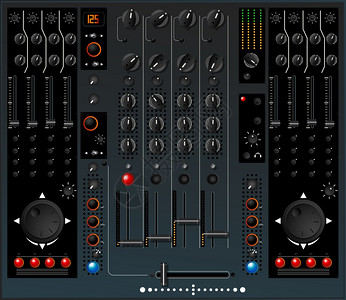 DJ混音器表格白背景上的孤立和分组对象图片