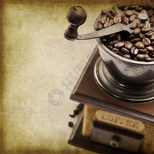 配咖啡豆的老式研磨机带样本文图片