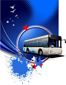 城市公共汽车图像的蓝点背景矢量图图片