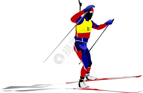 Biathlon亚特龙运行者彩色硅矢量插图图片