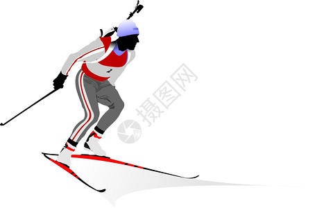 Biathlon亚特龙运行者彩色硅矢量插图图片