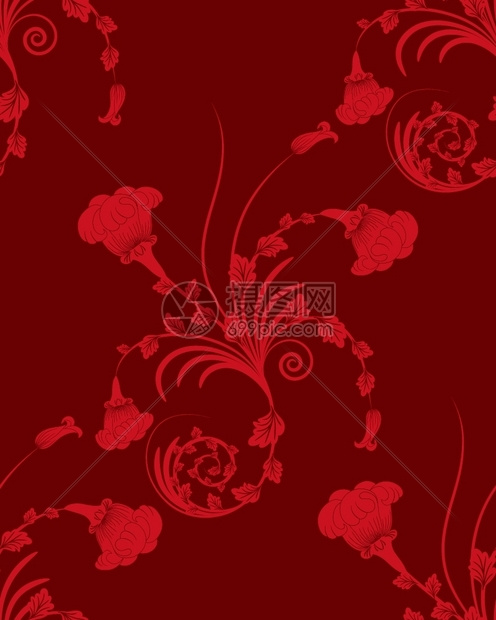 红色复古无缝矢量花卉图案设计背景图片