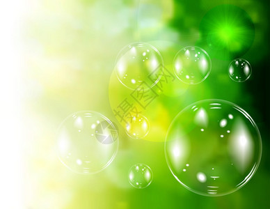 绿色自然背景上的肥皂泡沫矢量插图图片