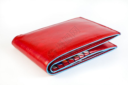 由皮革制成的红色钱包原意大利时装配件背景图片