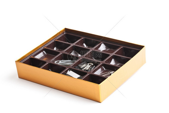 盒内旧巧克力衬里纸盒夹和主食的家庭组织者图片