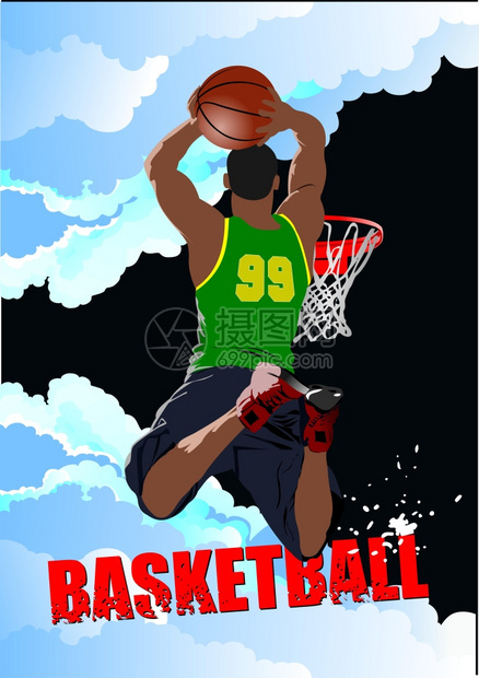 篮球运动员海报设计师的彩色矢量插图图片