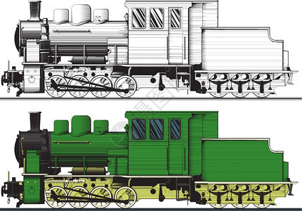 画在草图中的旧列车侧边视图在黑色变异白支持下容易孤立的白色支持图片