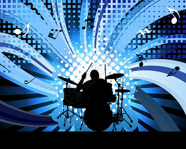 摇滚鼓手组用于设计途的矢量插图图片