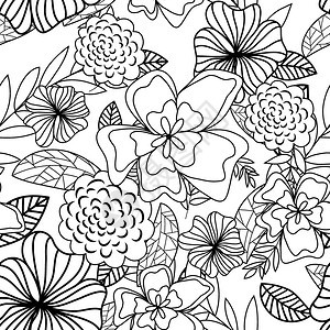 黑白复古无缝矢量花卉图案设计背景图片