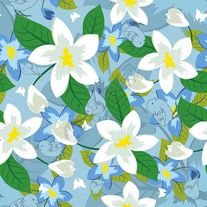蓝色复古无缝矢量花朵图案矢量设计元素背景背景图片
