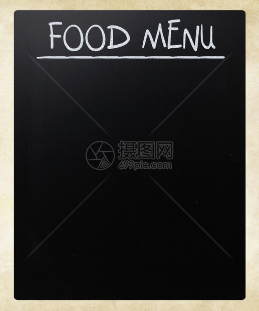 食物菜单手写白色粉笔在黑板上图片