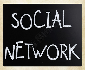社交网络这个词用黑板上的白粉笔手写图片