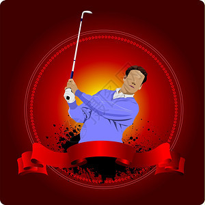 Golfer与铁俱乐部打球矢量插图图片