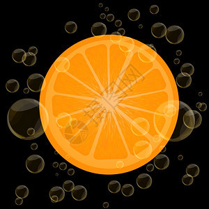 橙色切片和黑面气泡背景图片