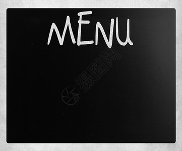 菜单这个词用黑板上的白粉笔手写图片