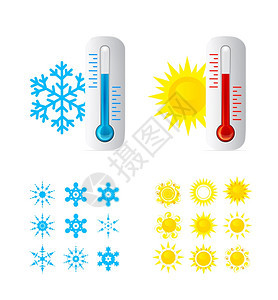 温度计热和冷度还有太阳和雪花图标矢量振荡图片