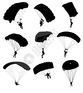 在飞行中大量收集空降伞兵矢量插图图片