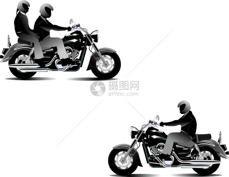 三个摩托车手矢量插图图片