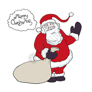 圣诞老人带着一袋礼物祝贺在巴隆说矢量插图eps8图片