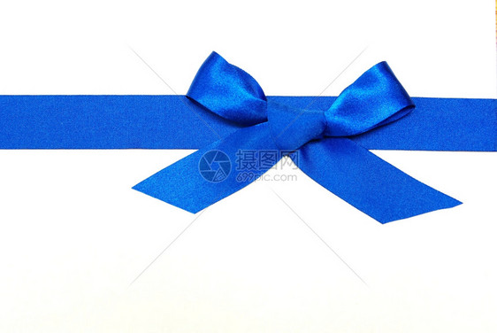 白色背景上的蓝丝带和弓图片