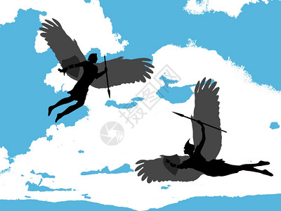 蓝色天空背景上两个飞行守护天使图片