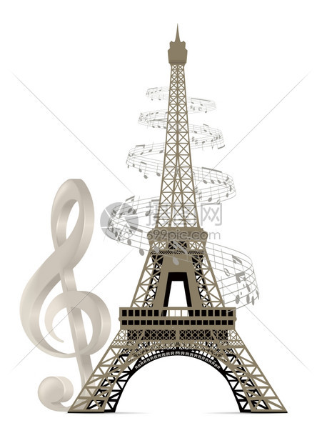 Eiffel铁塔配有乐笔和三分剪刀图片