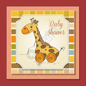 带有可爱长颈鹿玩具的婴儿淋浴卡图片