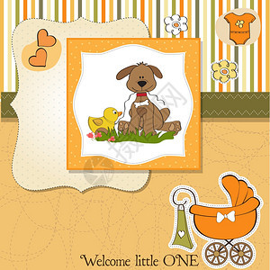 带狗和鸭玩具的婴儿淋浴卡图片