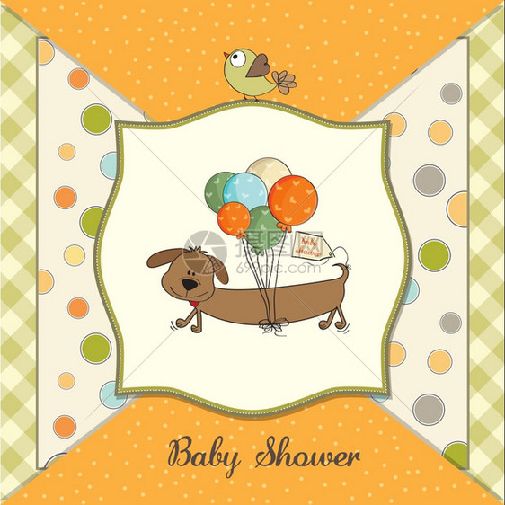 带长狗和气球的婴儿淋浴卡图片