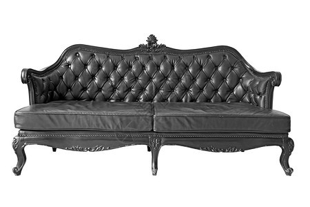 黑色真正的皮革古典沙发风格有剪接路径图片