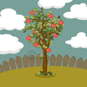 卡通苹果树上的红苹果图片