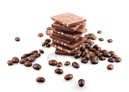 巧克力和咖啡白色背景图片