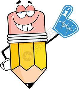 使用泡沫手指微笑的粉笔卡通字符图片素材