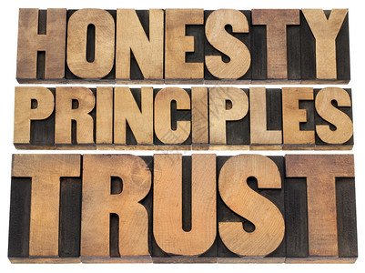 诚实原则和信任字抽象以旧印刷纸质木制型单行文字图片