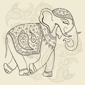 大象手画矢量插图印度风格图片