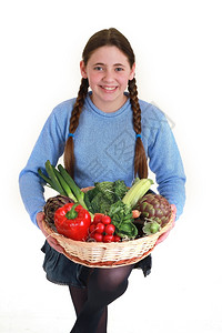 带蔬菜篮子的青少年图片