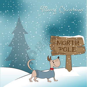 圣诞卡带快乐穿戴的狗矢量插图图片