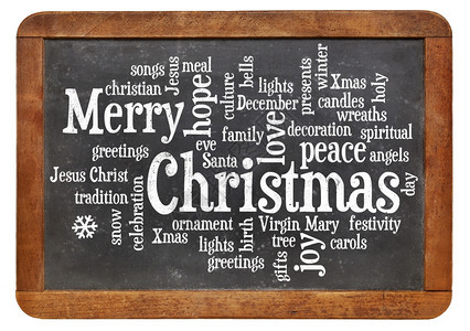古老的黑板上与圣诞节有关的云字或标记图片