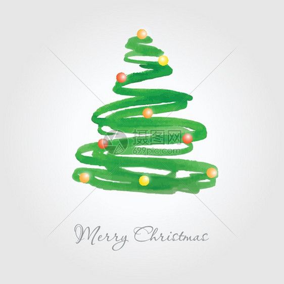 圣诞卡上的手绘抽象绿色圣诞树图片