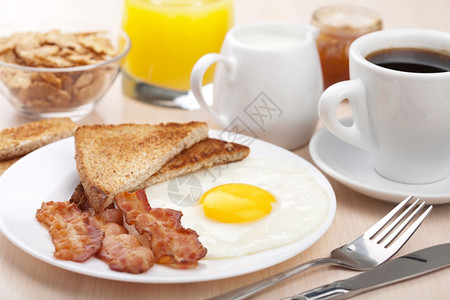 传统早餐煎蛋和培根图片