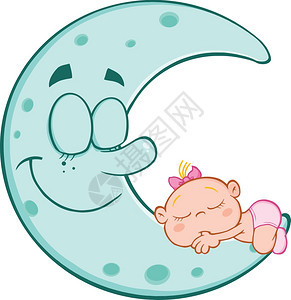 可爱的女婴睡在月亮上图片