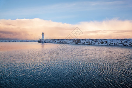 特隆海姆灯塔的冬季景图片