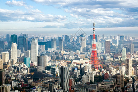 日本东京东京塔日本有天线城市风景背景