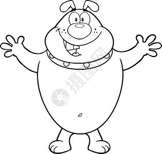 随遇而安的意思黑白快乐公牛斗犬卡通字符与开放的手臂抱插画