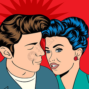 在流行艺术漫画风格矢量插图中男人和女爱情侣图片