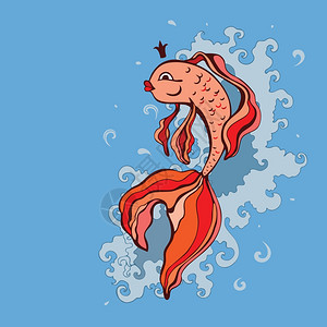 水 星金鱼手工绘制的矢量图插画