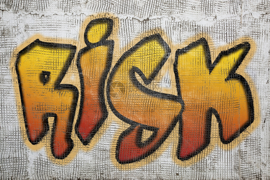 风险单词旧石膏墙上的涂鸦风格文字
